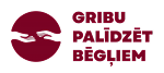 Labdarības kustības "Gribu palīdzēt bēgļiem" logo un saite uz mājaslapu.