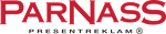 Uzņēmuma "Parnass", kas piedāvā digitāli apdrukātus produktus, logo un saite uz mājaslapu.